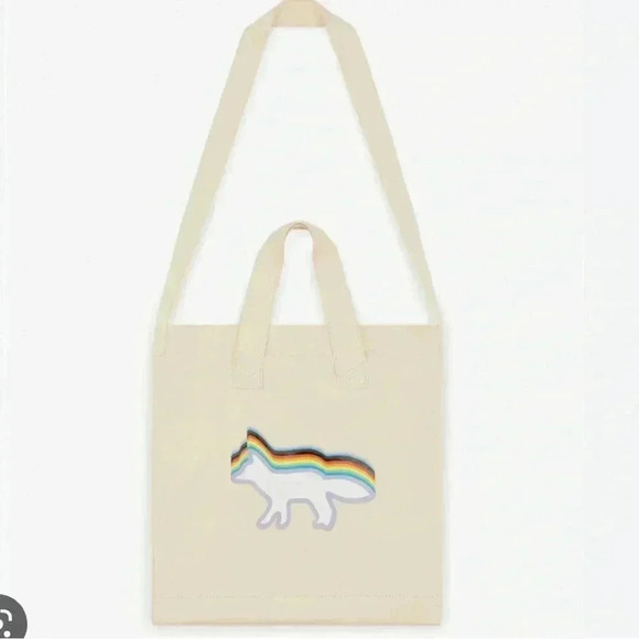 NWT Maison Kitsune Canvas Tote Bag Rainbow Fox Cream - Picture 1 of 4
